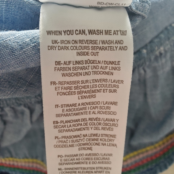 Mini Boden Youth Size 13-14 tiered ruffle denim skort with colorful trim - Picture 9 of 10